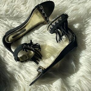 Lovely People Black Suede Fringe Sandals